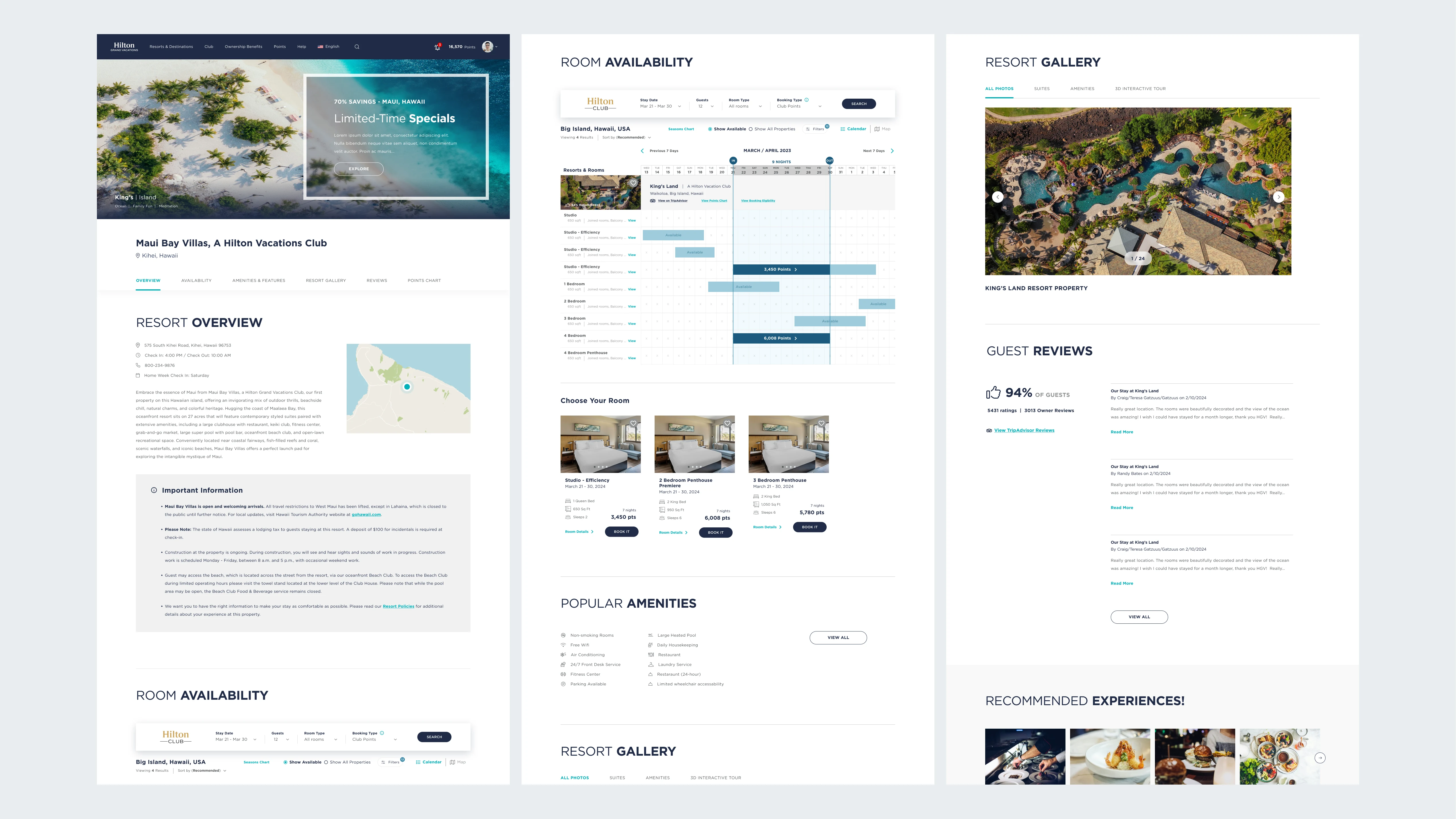 Resort details and booking screens
